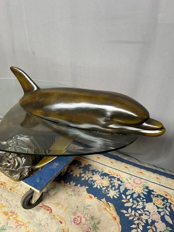 Tavolino da caffè Delfino con piano in vetro, Tavolini da caffè, Bronzo, Marrone, Hollywood Regency (foto 5 di 6)