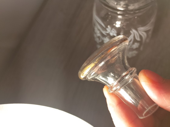 Image 1 of Crystal decanter attributed to Baccarat/Saint Louis, number 11, Art Nouveau gilt