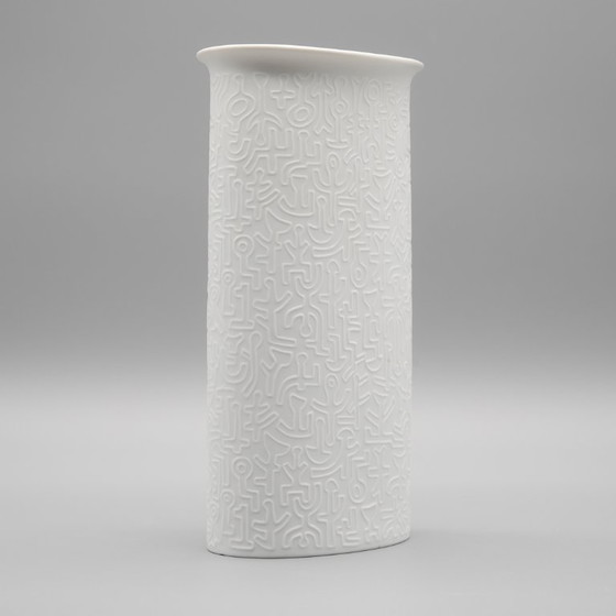 Image 1 of Rare Cuno Fischer HUTSCHENREUTHER Bisque Porcelain Vase Keith Haring Art Relief
