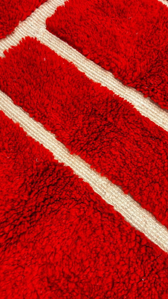 Image 1 of Handgeweven Marokkaans Mrirt wollen vloerkleed 190x300 cm | Rood en crèmekleurig geometrisch ontwerp