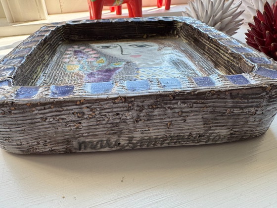 Image 1 of Ciotola Mari Simmulson Upsala Ekeby Svezia, ceramica, chamotte, eclettica, illustrazione del viso, ceramica artistica, vintage f