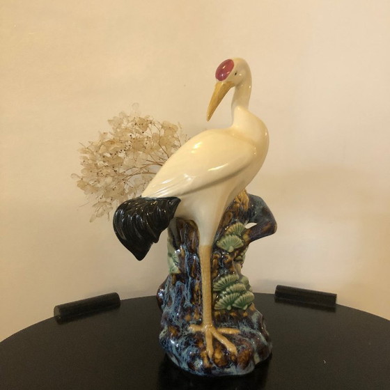 Image 1 of Mid Century Japanese Crane Vase | 1950s Ceramic Bird | Japandi Decor | 26 cm