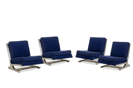 Image 1 of Valérian Rybar Pair of armchairs and pouf in chromed steel. 1970s