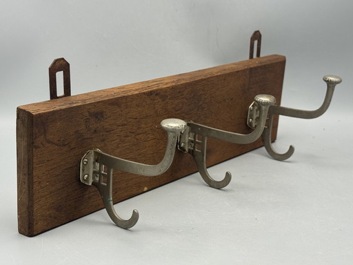 Authentieke jaren ’30 kapstok – hout met metalen haken