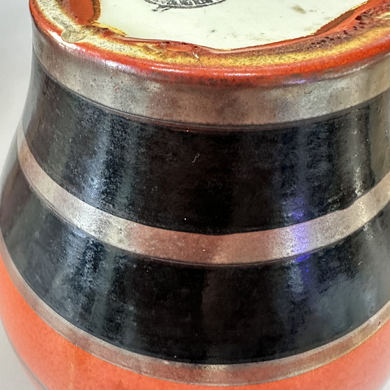 Image 1 of Art Deco vase – Boch Frères Keramis – ca. 1930 – orange, black & silver lustre