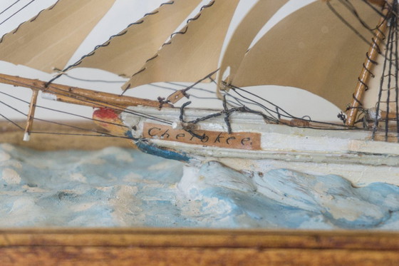 Image 1 of Antique Maritime Diorama - Handmade Boston Ship Model "Cherokee" in Display Case (ca. 1900)