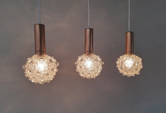 Image 1 of 1 of 3 Helena Tynell vintage bubble glass pendant lamps, timeless mcm glass pendant lamp