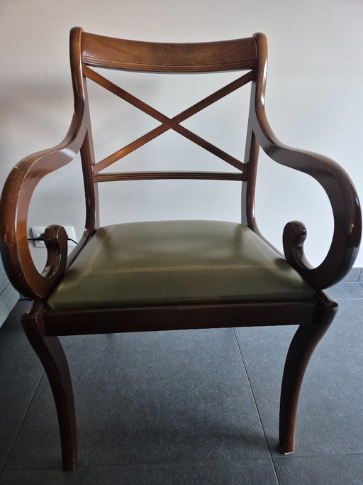Bürostuhl im Regency-/Empire-Stil aus Mahagoni und Leder