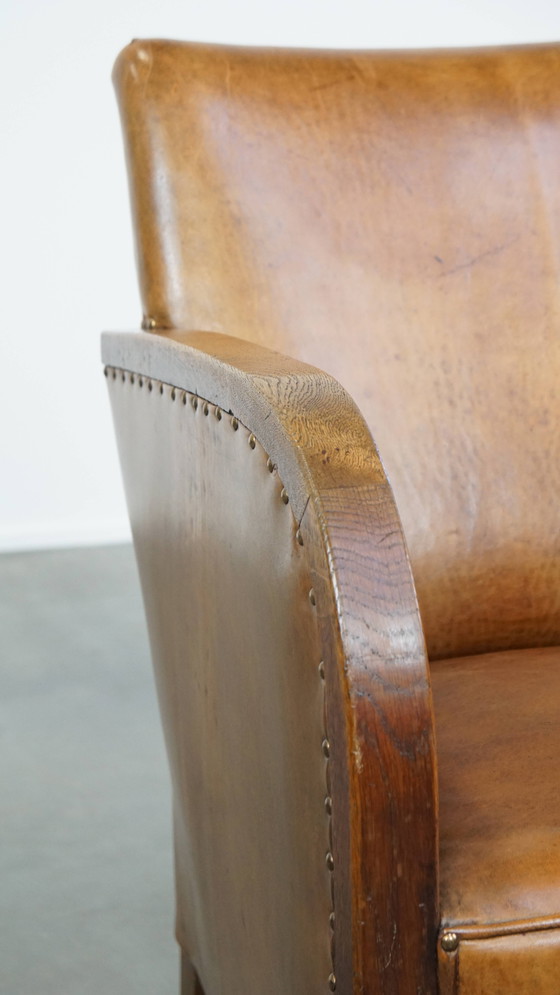 Image 1 of Poltrona in stile Art Déco in pelle di pecora e legno