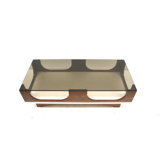 Image 1 of Space Age vintage coffee table with a smoked glass and wenge wood top from the 1970s