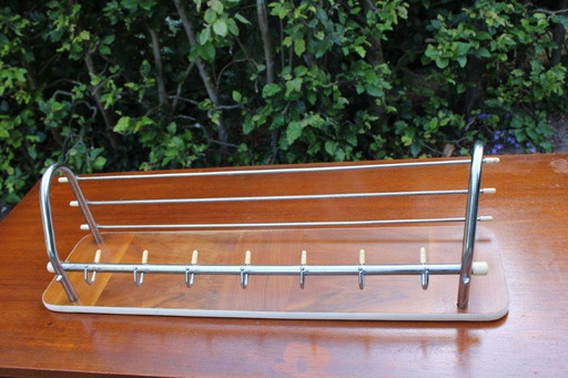 Vintage 60s/70s coat rack with chrome and wood