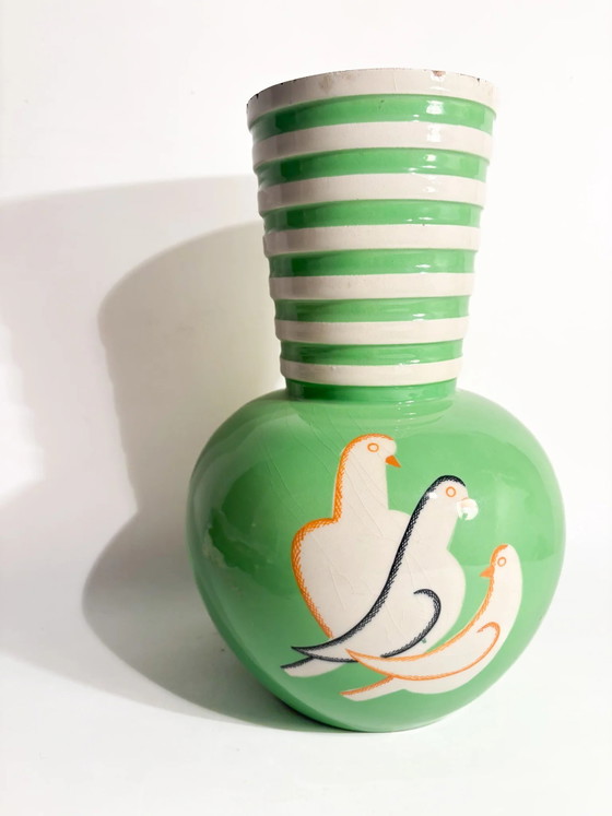 Vase sphérique en céramique verte Pucci Umbertide vintage des années 1940 avec bord évasé (photo 12 of 13)