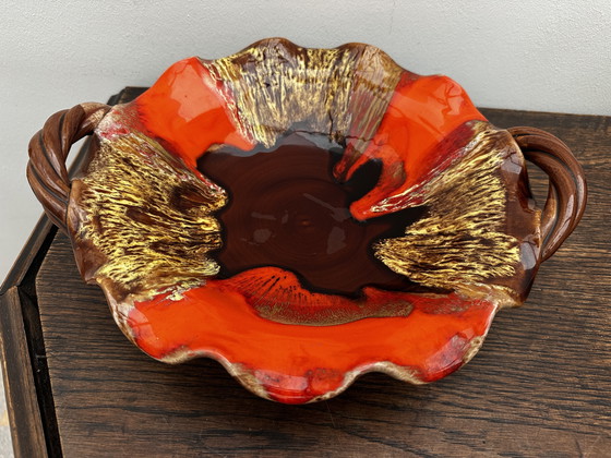 Image 1 of Coupe à fruits- Centre de table vintage céramique émaillée attribuée Vallauris 