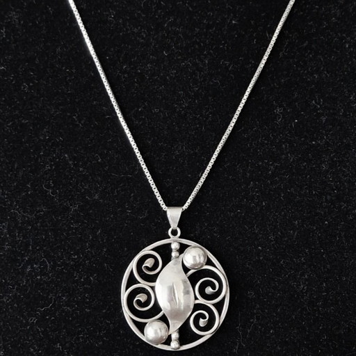 C. Brumberg Hansen Danemark - Grand pendentif en argent avec collier - années 50 – decoratieve objecten, Silver