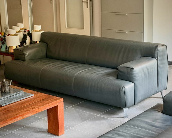 Original Leolux Oscar Dreisitzer Sofa., 3-5 Sitzer Sofas, Leder, Grau (Foto 3 von 5)