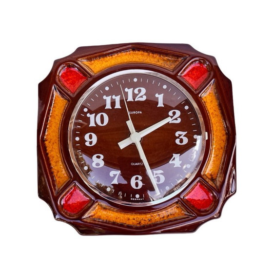 Image 1 of Horloge murale de cuisine Europe, Allemagne, 1970. Cadre rétro vintage en céramique