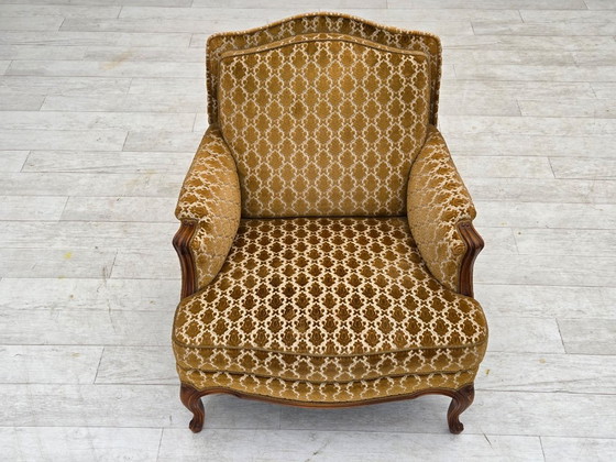 Image 1 of 1950s Danish Relax Chair, Furniture Velour, Carved Ash Wood