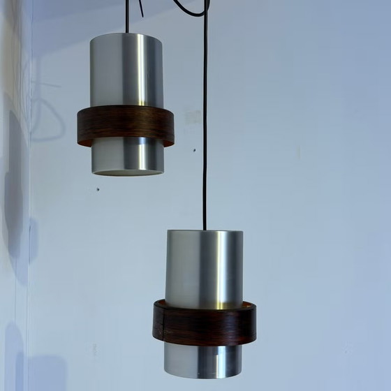 Jo Hammerborg, Vintage Pendant lamps with Rosewood ring, Fog & Mørup, Aluminium, Brown, Scandinavian (photo 12 of 14)
