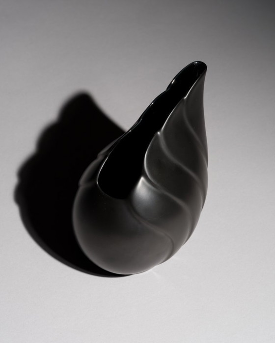 Image 1 of Rosenthal Porcelain Vase By Uta Feyl Black Matte Organic Sculptural Form Germany