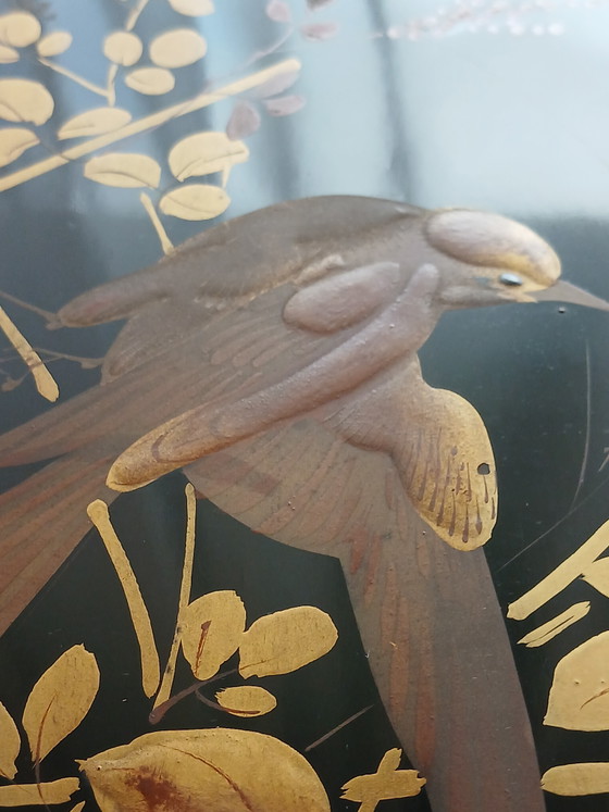 Großes japanisches Schwarzlacktablett Meiji-Zeit Ende 19. Jh. Takamaki-Relief – Gemälde & Zeichnungen, Wood (photo 3 of 15)