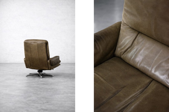 Image 1 of Vintage Mid-Century German Modern Brown Leather Lounge Swivel Chair from Musterring, 1960s
