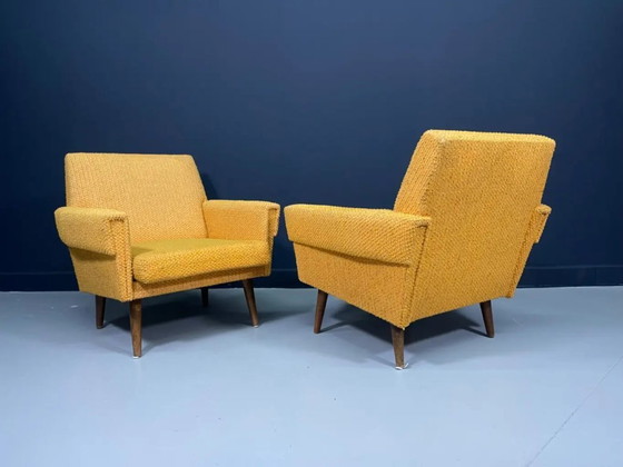 Image 1 of Een paar retro fauteuils, gestoffeerde loungestoelen uit het midden van de 20e eeuw, Midden-Europa, midden 20e eeuw