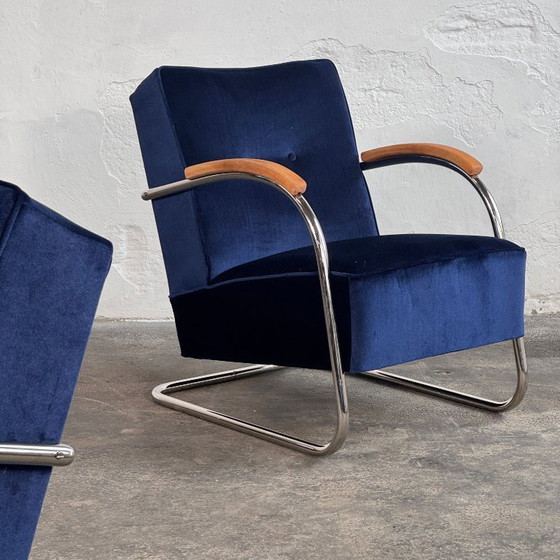 Image 1 of Pair of Tubular Steel Bauhaus Chairs by Anton Lorenz for Mucke Melder, 1930