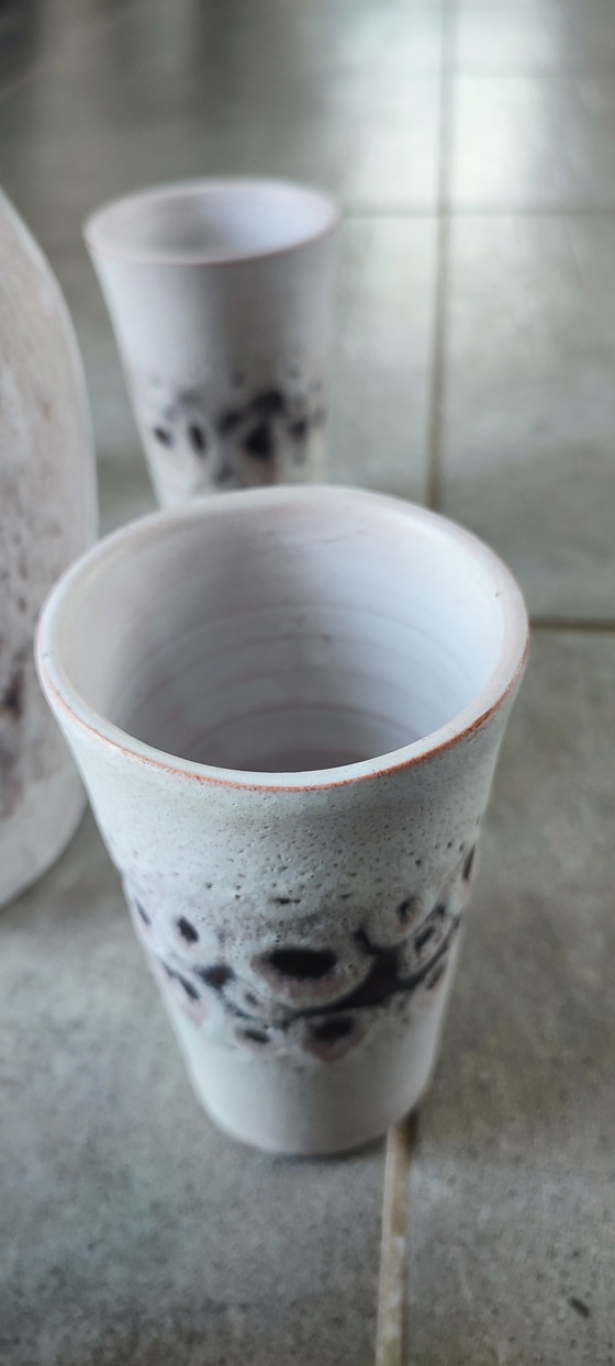 Image 1 of Geëmailleerd aardewerk sinaasappelservies uit de jaren 60