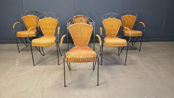 Image 1 of Chaises en osier attribuées à Frederick Weinberg, années 1960, ensemble de 6