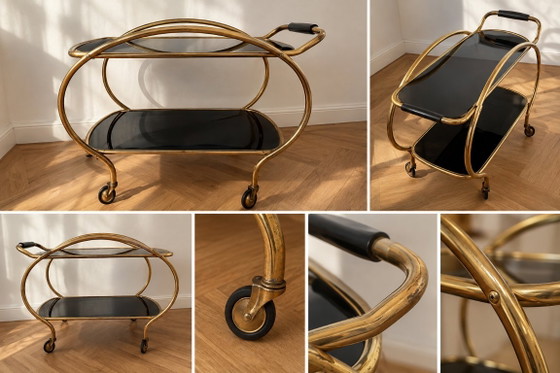 Vintage Barwagen | Messing & Schwarzglas | Hollywood Regency | Mid-Century – Bar carts, Metal (photo 5 of 5)