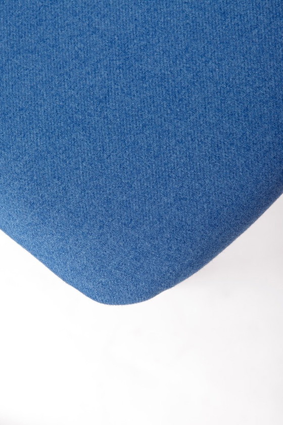 Image 1 of 2 of 6 Vintage Dining Chairs, 1960s German Design, Mid Century Modern Beech Chairs, Reupholstered Blue Fabric Seats