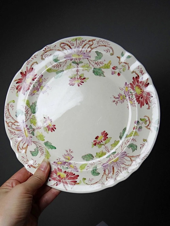 4 antieke dessertborden Longchamp Daisies aardewerk – Servies, Porselein, Art Nouveau (photo 5 of 17)