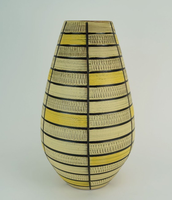 Image 1 of large west german mid century vase 1950s FLOOR VASE model no. 103/40 with scraffito decoration