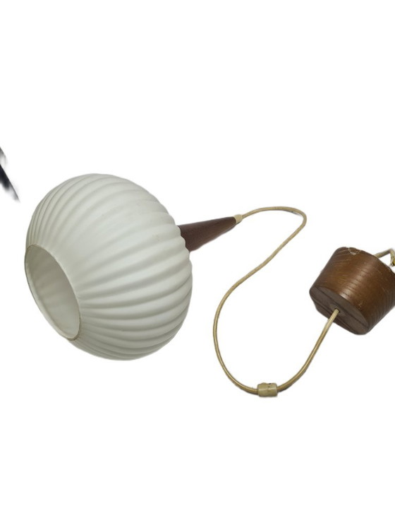 Postmodern Pendant Lamp, Germany, 1960s – Glass, Wood (photo 6 of 9)