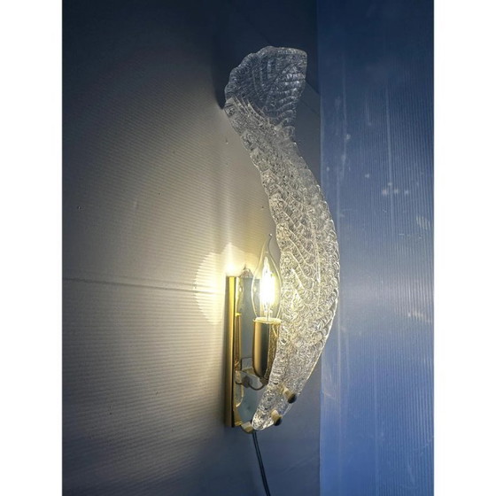 Image 1 of Moderne Italiaanse luxe messing wandlamp met Murano glas met strass steentjes, vlakke montage – set van 4 stuks