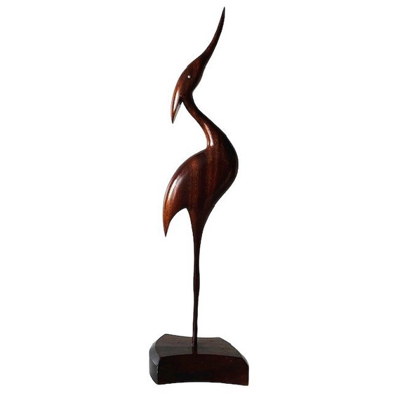 Image 1 of Grue vintage en bois, design danois du milieu du siècle, héron en teck laqué, années 1970