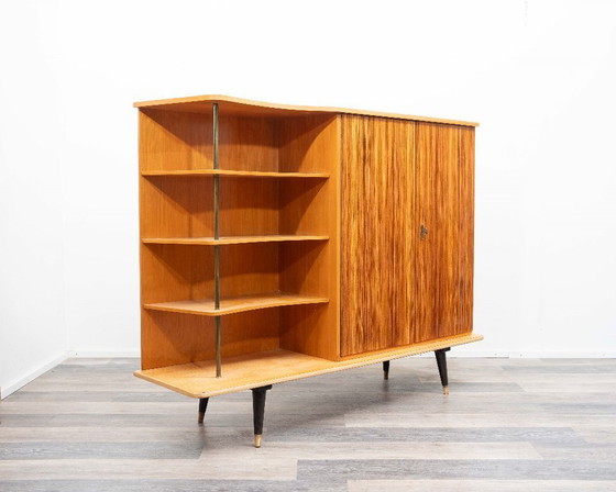 Image 1 of Highboard from the 1950s made of ash and zebrano, with open shelves