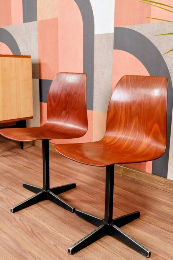 Image 1 of Pair of children's chairs made of plywood, vintage style, metal legs, 1970s