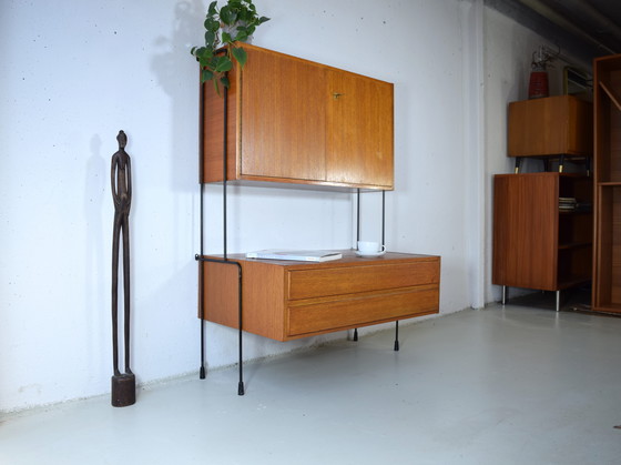 Image 1 of 1960s Omnia Teak Shelving System Vintage String Shelf Cabinet