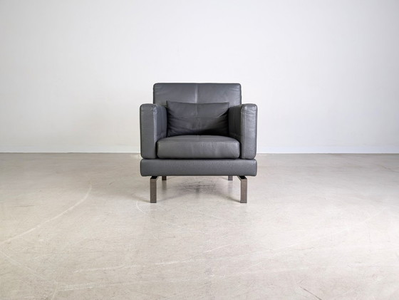 Image 1 of 2x Originele Brühl Amber fauteuil leder grijs design