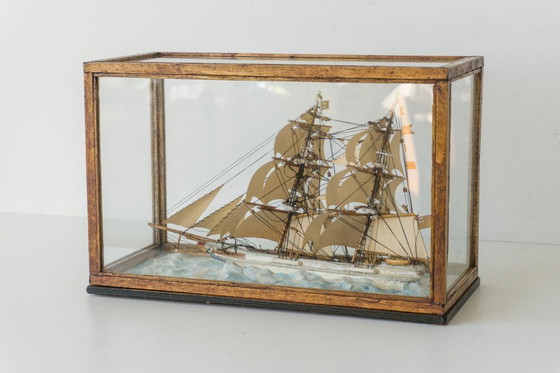 Image 1 of Antique Maritime Diorama - Handmade Boston Ship Model "Cherokee" in Display Case (ca. 1900)