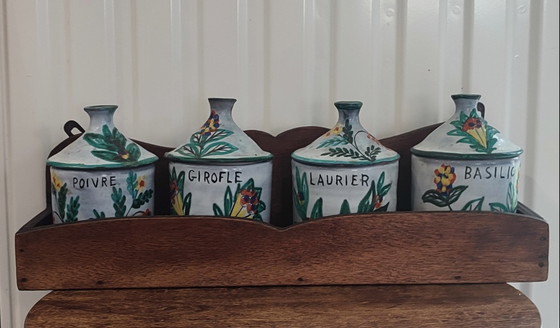 Image 1 of Ensemble à épices en céramique Vallauris + présentoir