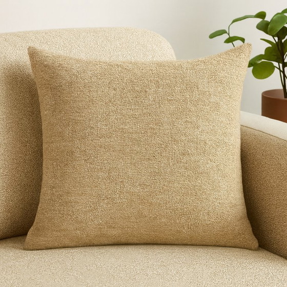 Image 1 of Handmade Beige Wool Cushion Cover 40x40 cm - Egyptian Design - With Zipper - Without Inner Cushion