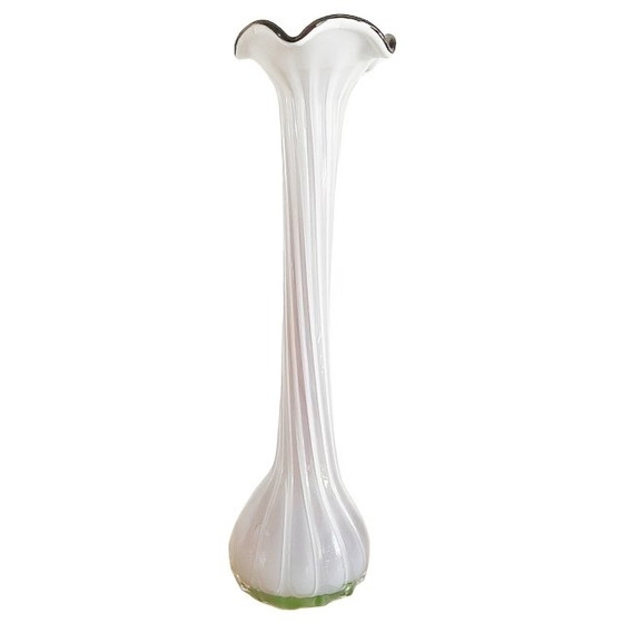 Image 1 of Vintage tall hand-blown glass twisted vase Murano 1970s