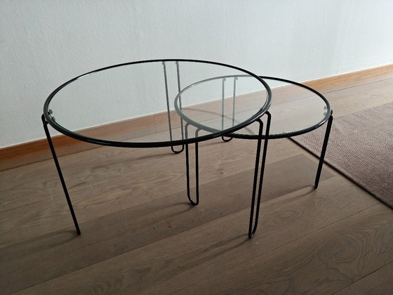Image 1 of Set of vintage glass coffee tables / nesting tables – Italian design