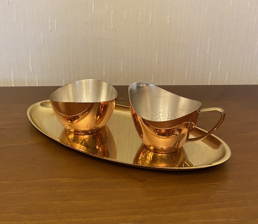 Copper Sugar And Cream Set From 1960S 