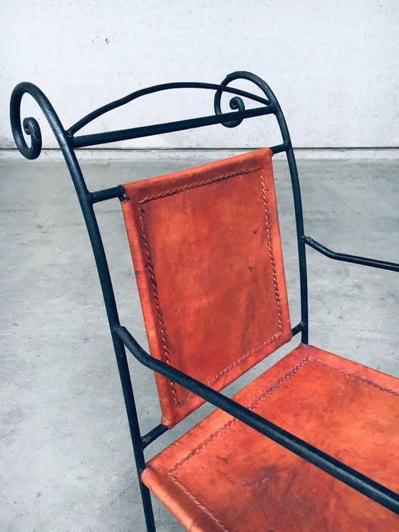 Image 1 of Eetkamerstoelset van smeedijzer en cognackleurig leer, Spanje, jaren 60