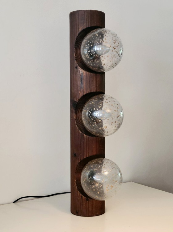 Hustadt Leuchten Brutalist Table or Floor Lamp, Table lamps, Wood, Glass, Brown, Vintage (photo 4 of 9)
