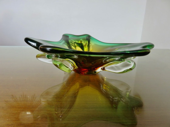 Image 1 of Large Murano glass trinket tray in green, amber and clear, 1960s-70s