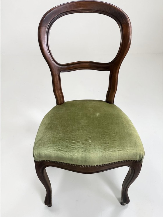 Image 1 of Vintage Holzstuhl im Louis-Philippe Stil | Grüner Polsterstuhl | Antiker Esszimmerstuhl | Massivholz Stuhl Shabby Chic